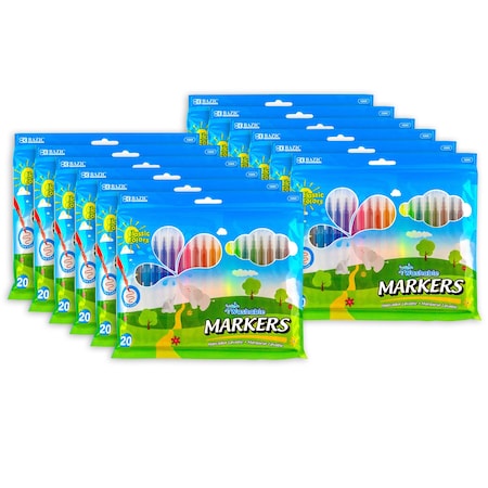 Bazic Products Washable Markers, Fine Line, 20 Colors Per Set, 240PK 1265